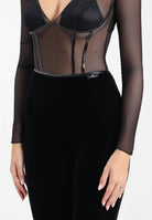 ELISABETTA FRANCHI Tuta nera da donna in tulle e velluto con dettagli in vinile TU06057E2 110 ELISABETTA FRANCHI 