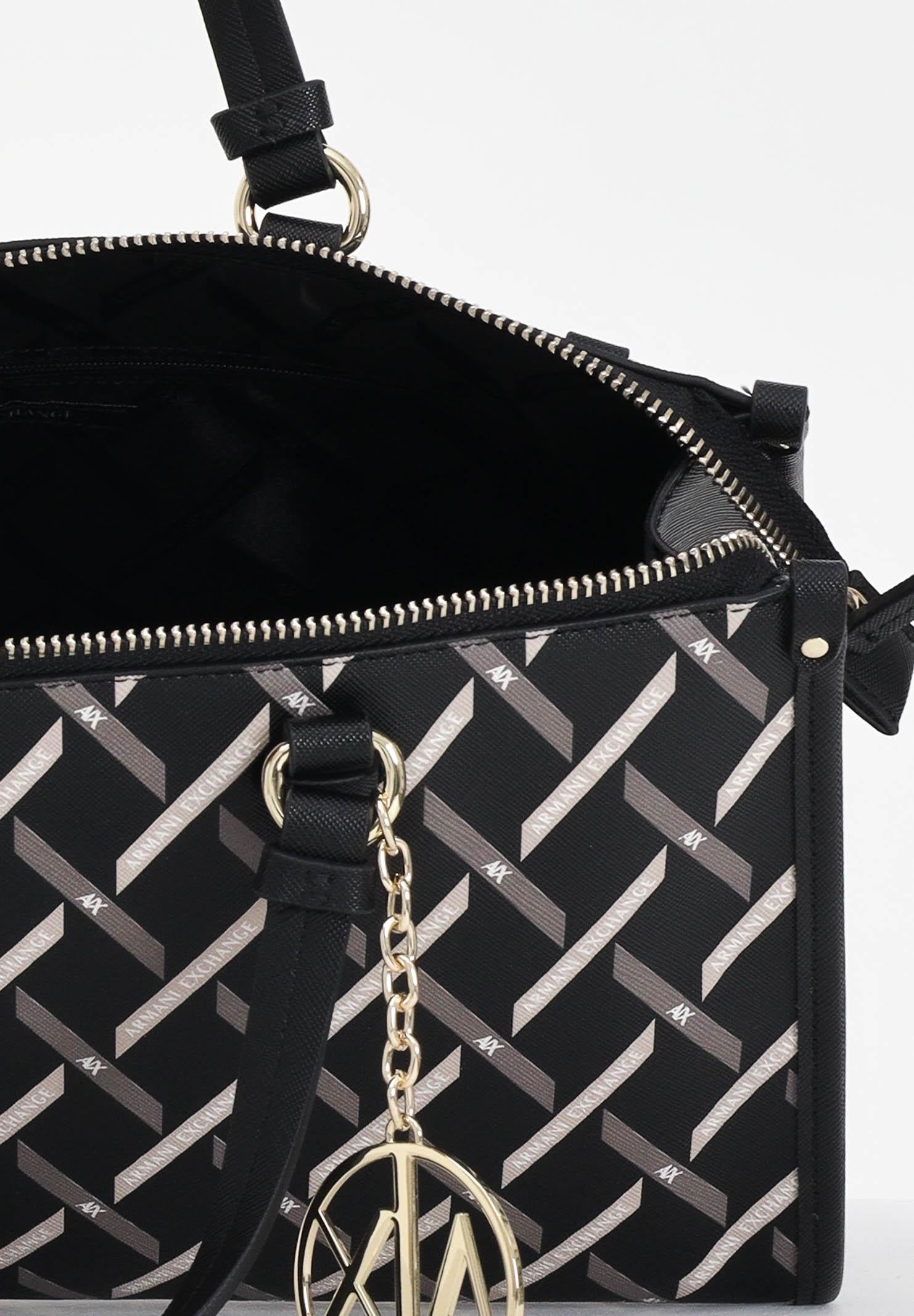 ARMANI EXCHANGE Borsa a mano nera da donna con motivo geometrico e charm con logo XW000400AF17155 MC043 ARMANI EXCHANGE 