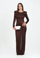 ELISABETTA FRANCHI Abito lungo marrone da donna in jersey di viscosa lucida ABR1056E2 EA3 ELISABETTA FRANCHI 