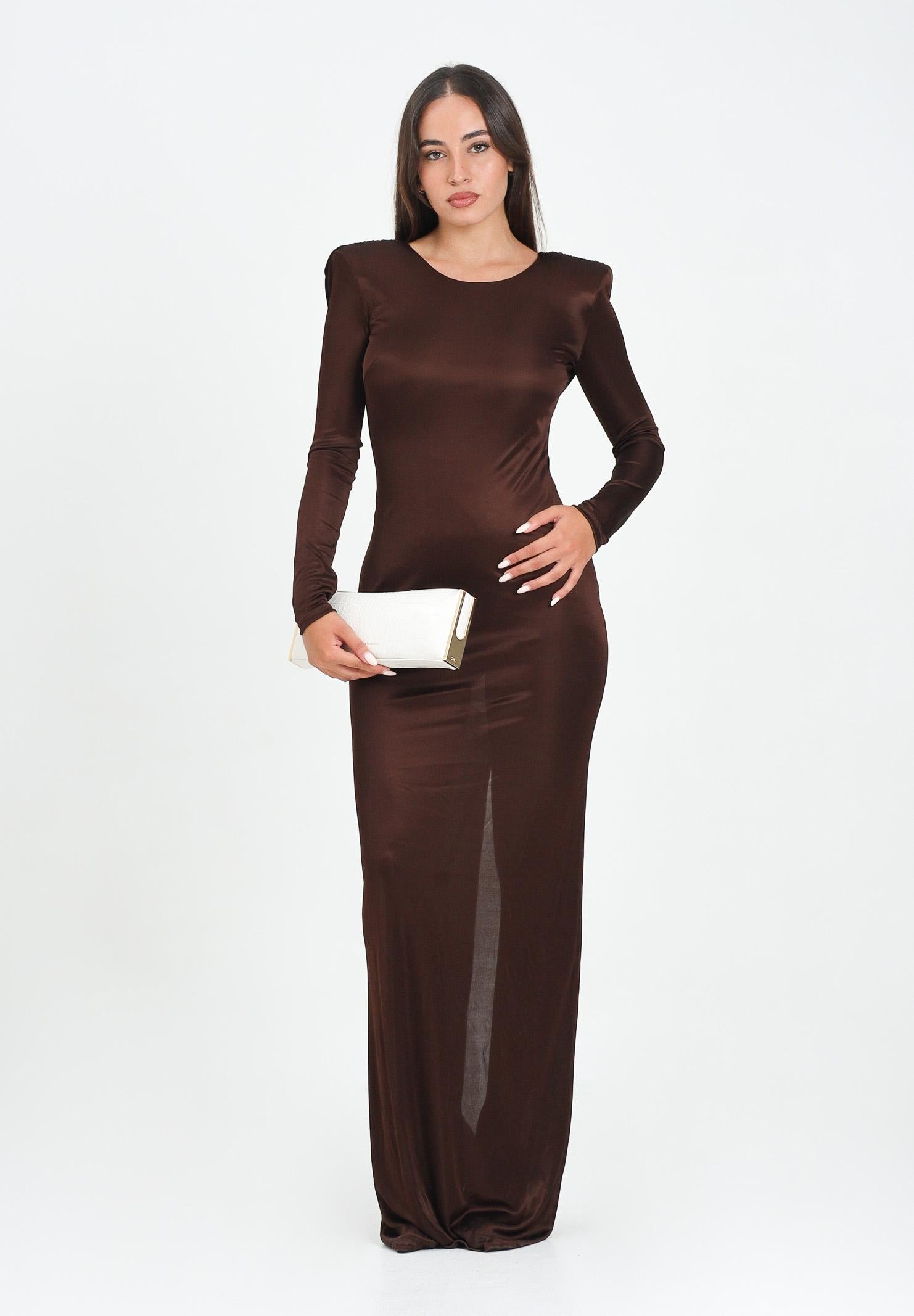 ELISABETTA FRANCHI Abito lungo marrone da donna in jersey di viscosa lucida ABR1056E2 EA3 ELISABETTA FRANCHI 