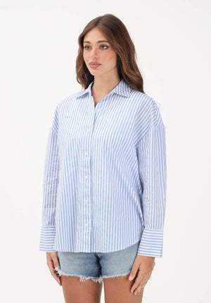 ONLY Camicia a manica lunga azzurra e bianca da donna con motivo a righe e ricamo sul retro 15375491 BRBL ONLY 