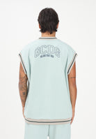 GCDS Felpa gilet verde acqua per uomo e donna con stampa maxi sul retro C1MEQE119F004 818G GCDS 