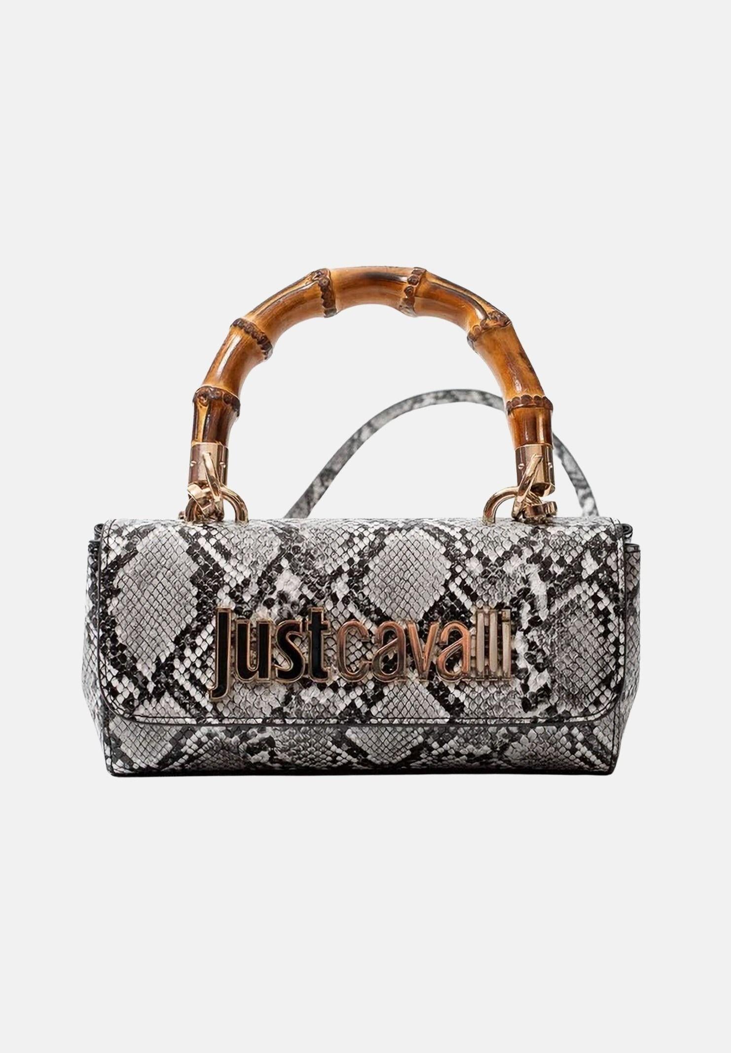 JUST CAVALLI Borsa a mano da donna con stampa effetto pitone nei toni del bianco e nero 80RA4BD1ZSD84 L02 JUST CAVALLI 