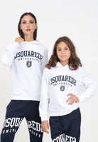 Felpa con cappuccio bianca per donna e bambina rifinita da logo stile college DQ2466D0094 DQ100 DSQUARED2 