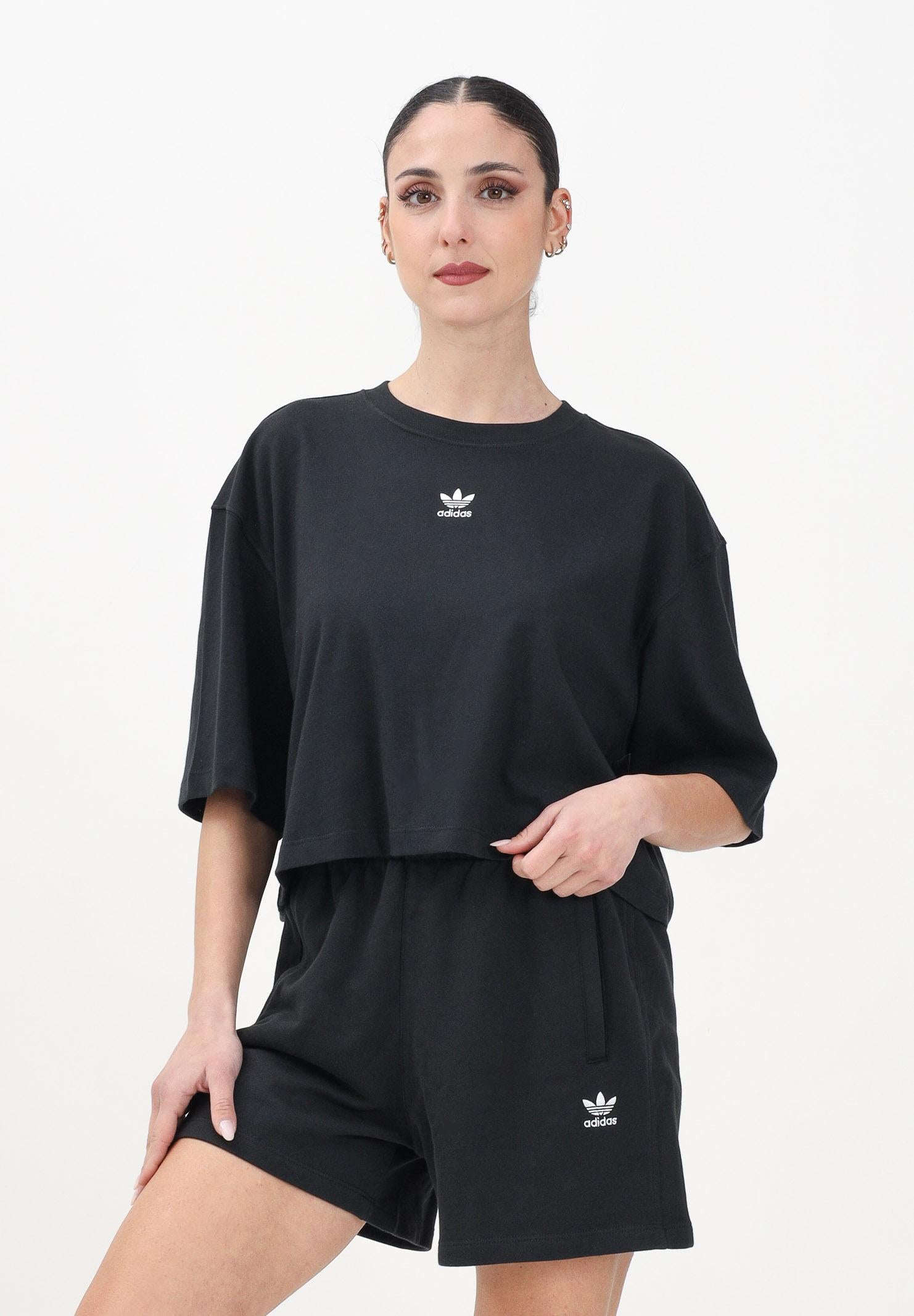 ADIDAS ORIGINALS T-shirt a manica corta Essentials Crop nera da donna IW5706 . ADIDAS ORIGINALS 