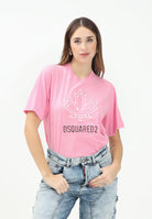 DSQUARED2 T-shirt a manica corta rosa per donna e bambina con logo Maple Leaf DQ2770D0015 DQ321 DSQUARED2 