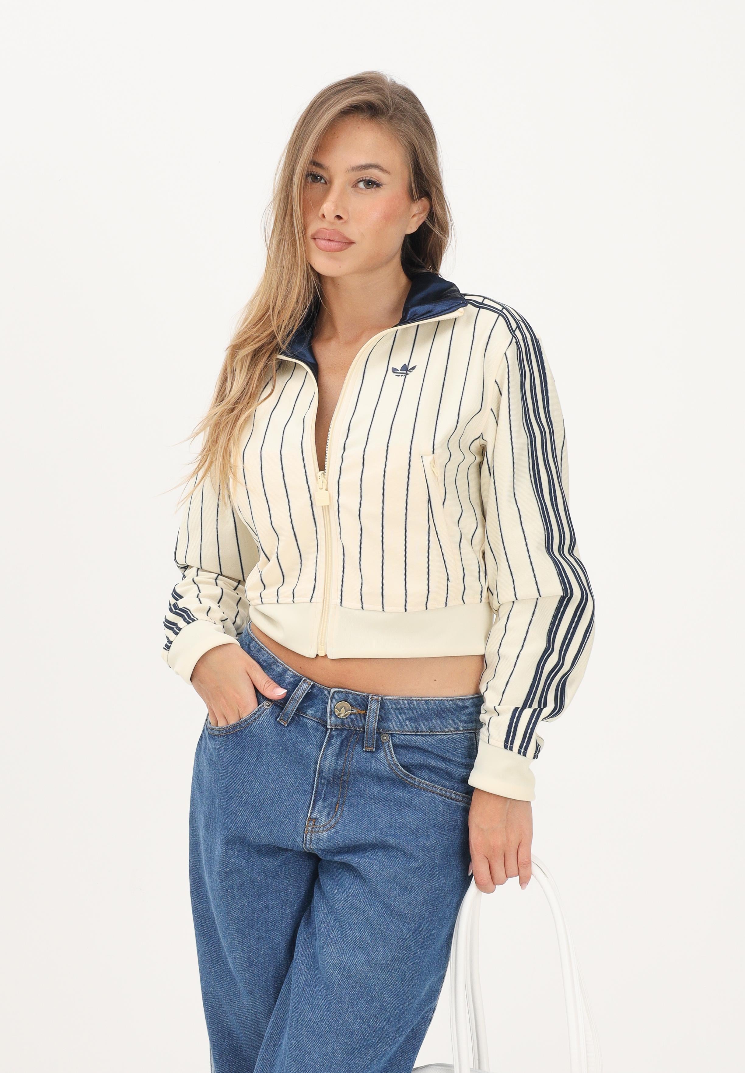 ADIDAS ORIGINALS felpa con zip Reversible Firebird Track Top Warm Vanilla / Night Indigo beige e blu donna. KR7031 . ADIDAS ORIGINALS 