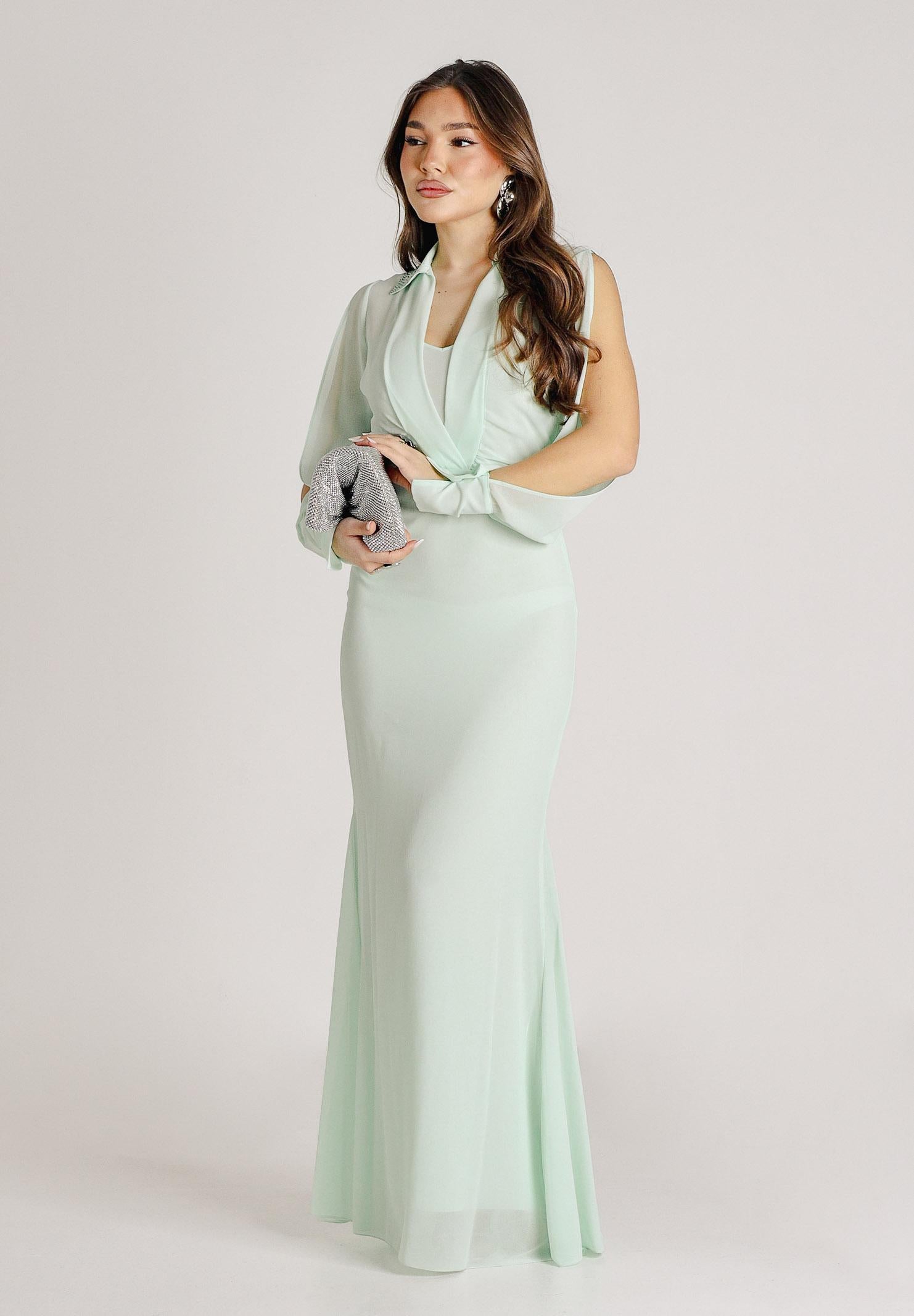 PATRIZIA PEPE Abito lungo verde menta da donna con scollo a V e maniche con cut-out 2A3059AD08 G632 PATRIZIA PEPE 