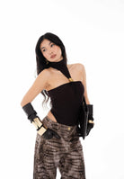 ELISABETTA FRANCHI Body smanicato marrone da donna con dettaglio gioiello BO01761E2 EV9 ELISABETTA FRANCHI 