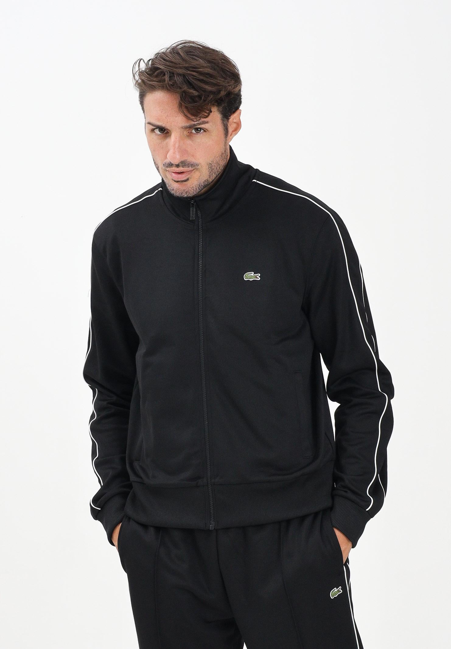 LACOSTE Felpa con zip in piqué Paris nera da uomo SH1457 031 LACOSTE 