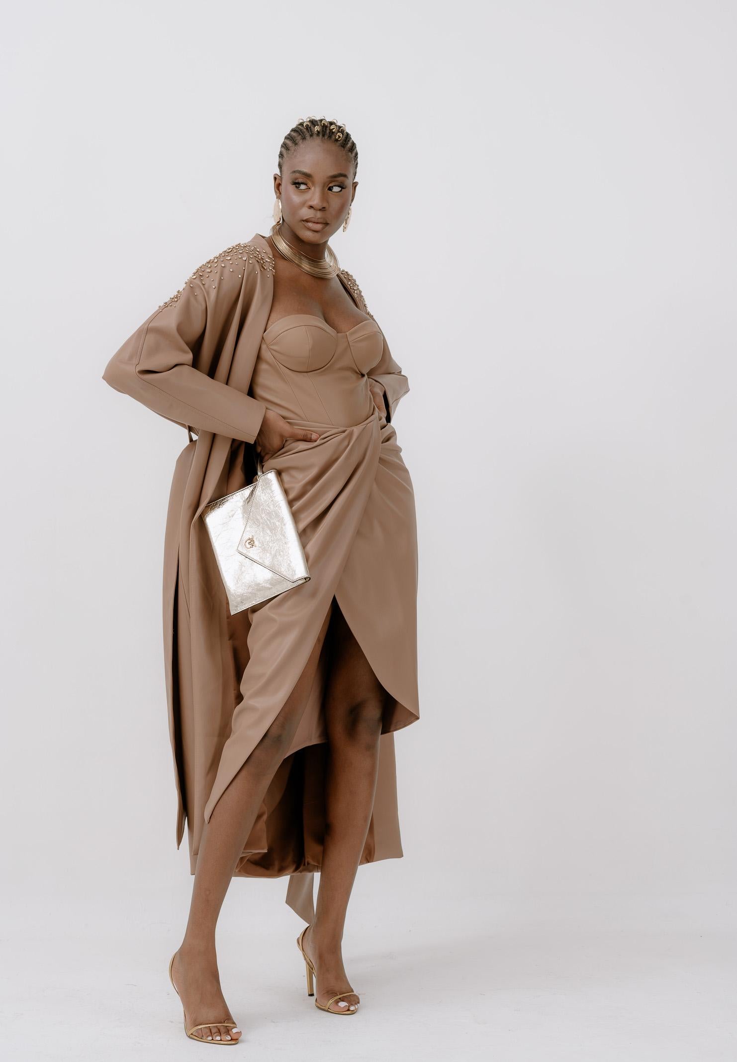 ALMA SANCHEZ Gonna midi Gaeta in ecopelle color cammello da donna AS2526049EP 122 ALMA SANCHEZ 