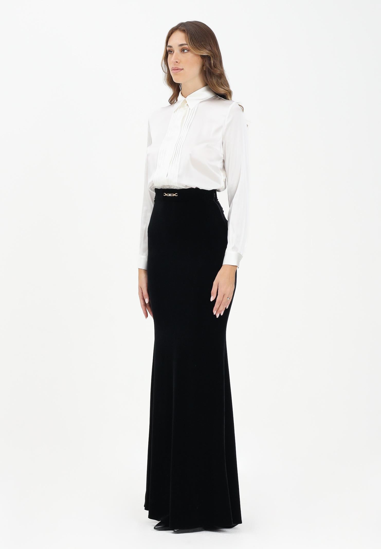 ELISABETTA FRANCHI Abito lungo bianco e nero da donna in raso e velluto<BR/> ABR4657E2 309 ELISABETTA FRANCHI 