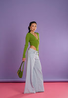 ELISABETTA FRANCHI Body a manica lunga verde da donna con dettaglio gioiello BK83S61E2 EV3 ELISABETTA FRANCHI 