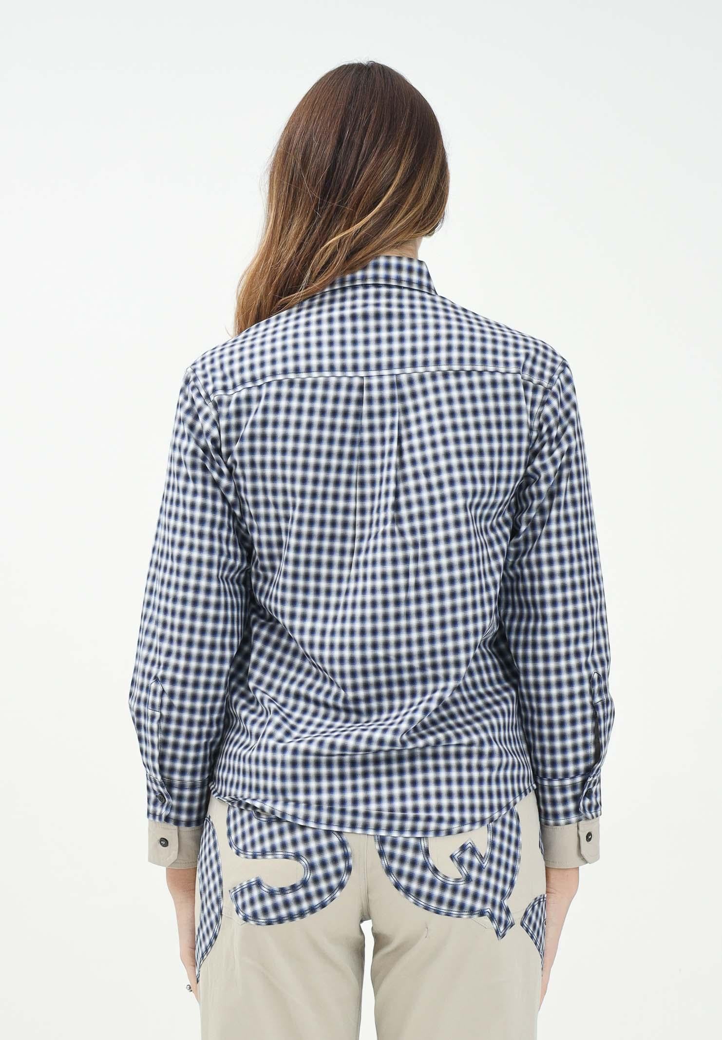 Camicia a manica lunga a quadretti blu e bianchi per donna, ragazzi e bambini con ricamo logo DQ2724D0ABP DQ870 DSQUARED2 