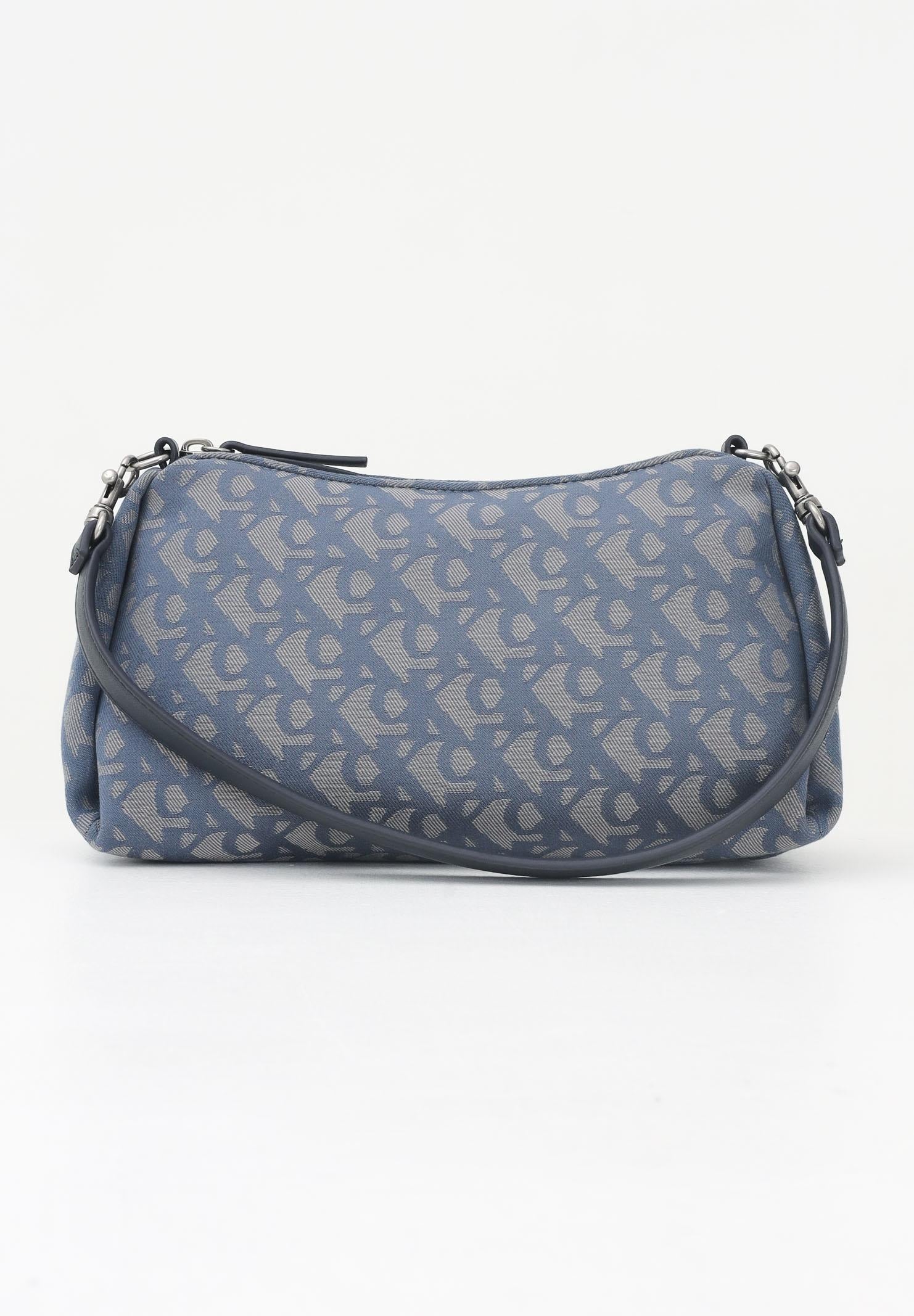 CALVIN KLEIN Borsa a Spalla Blu Indaco Donna in Tessuto Jacquard Monogram