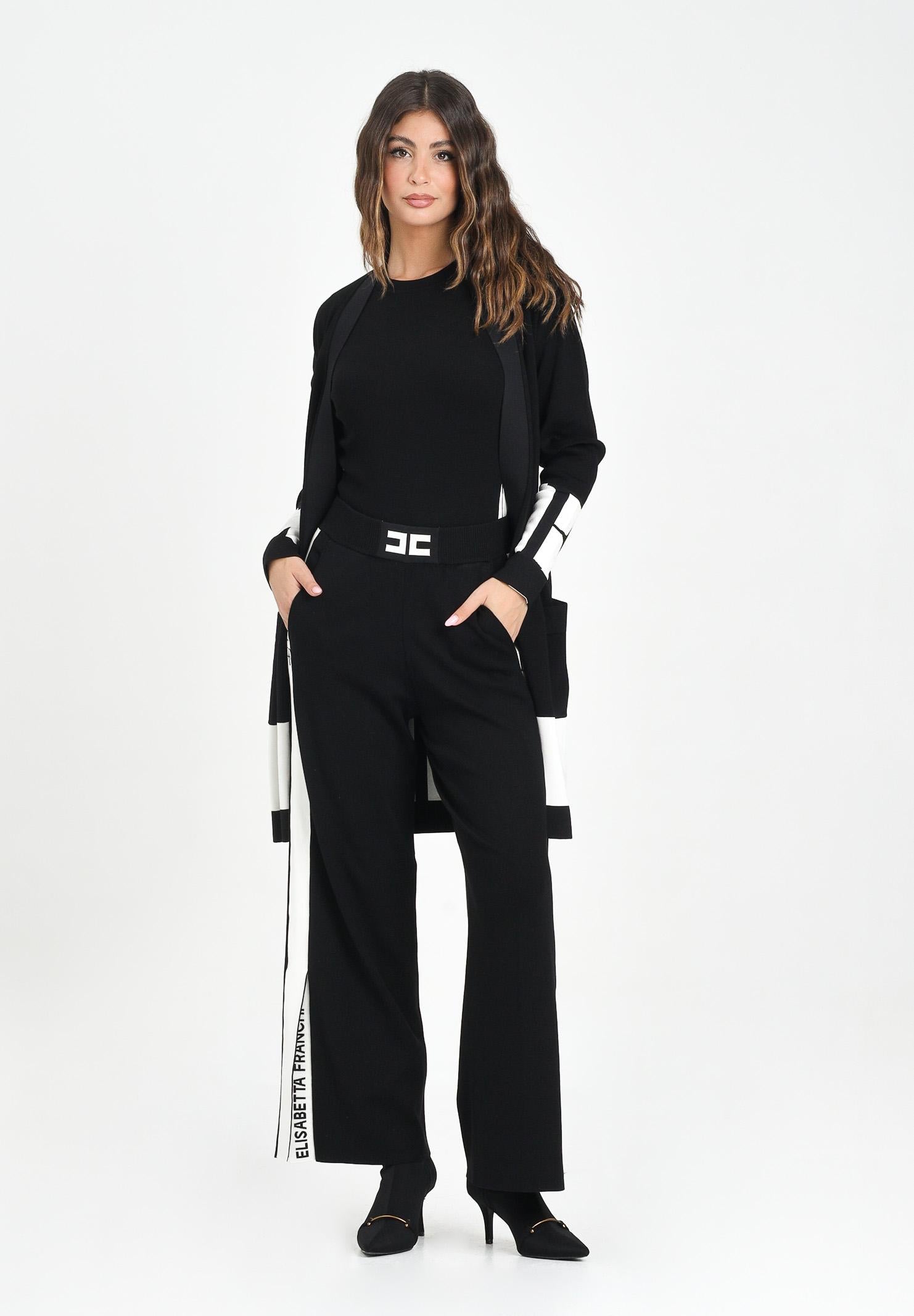 ELISABETTA FRANCHI Cardigan lungo nero da donna con bande lucide MK02S56E2 EF3 ELISABETTA FRANCHI 