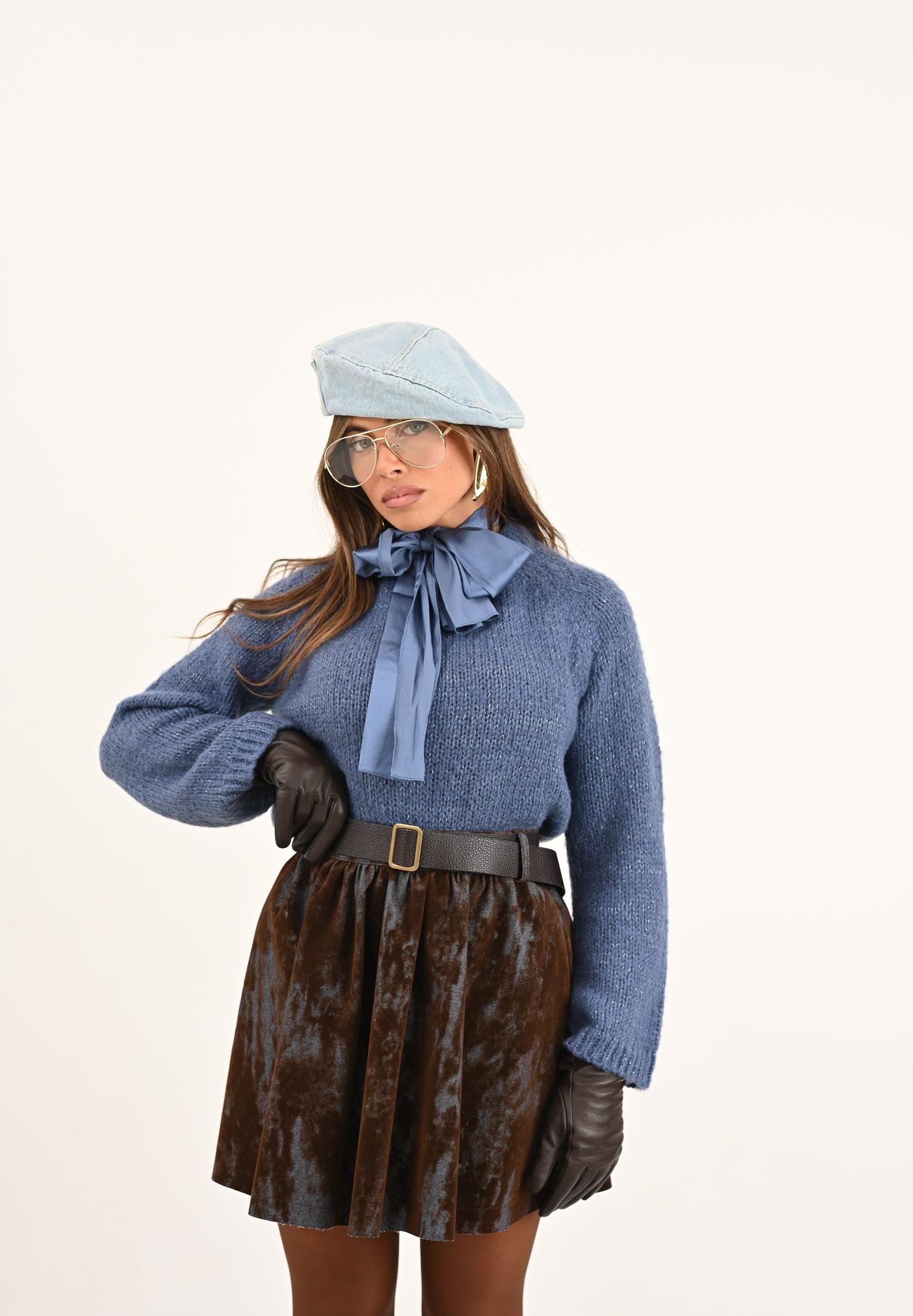 ONLY Maglioncino girocollo celeste da donna con fiocco sul retro 15353235 VintageIndigo ONLY 