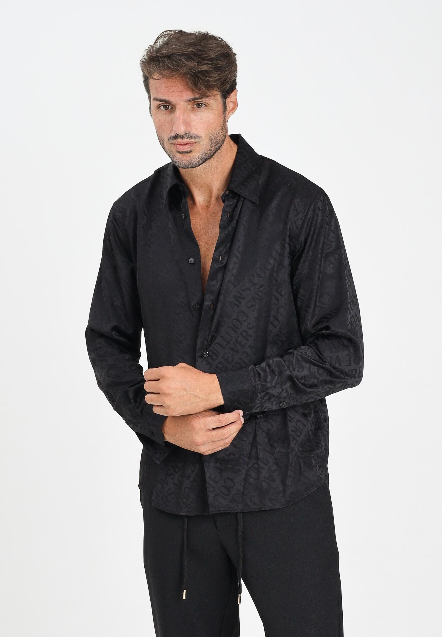 VERSACE JEANS COUTURE Camicia a manica lunga nera da uomo con motivo Liquify Logomania 79GAL2R0N0604 899 VERSACE JEANS COUTURE 