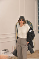 Maglione girocollo panna per donna e bambina con logo in maglia intarsiata M60705MM03G M6101 MAISON MARGIELA 