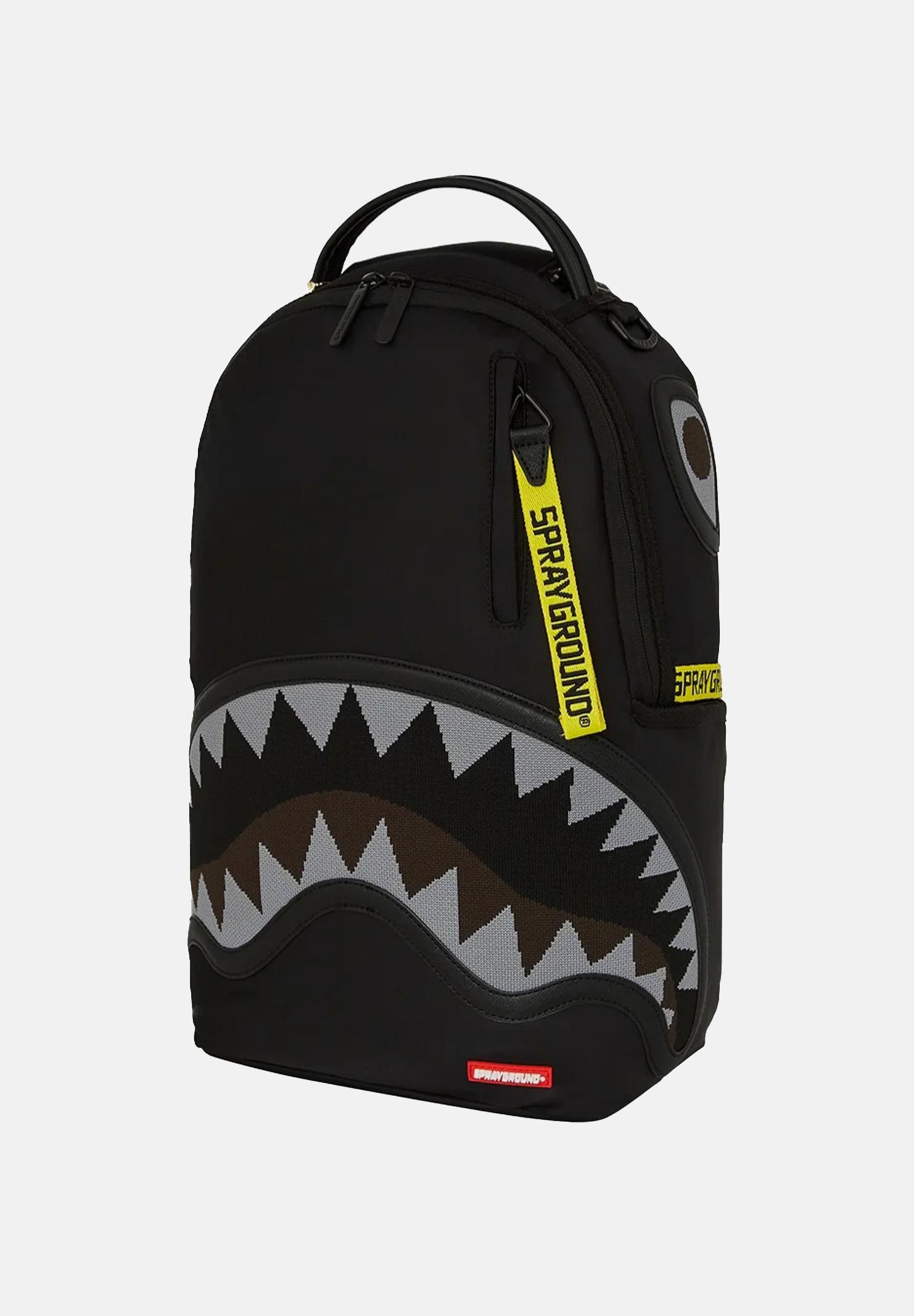 SPRAYGROUND Zaino SHARK CENTRAL YELLOW TAPE DLX SATINATO nero per uomo e donna 910B7736NSZ  SPRAYGROUND 