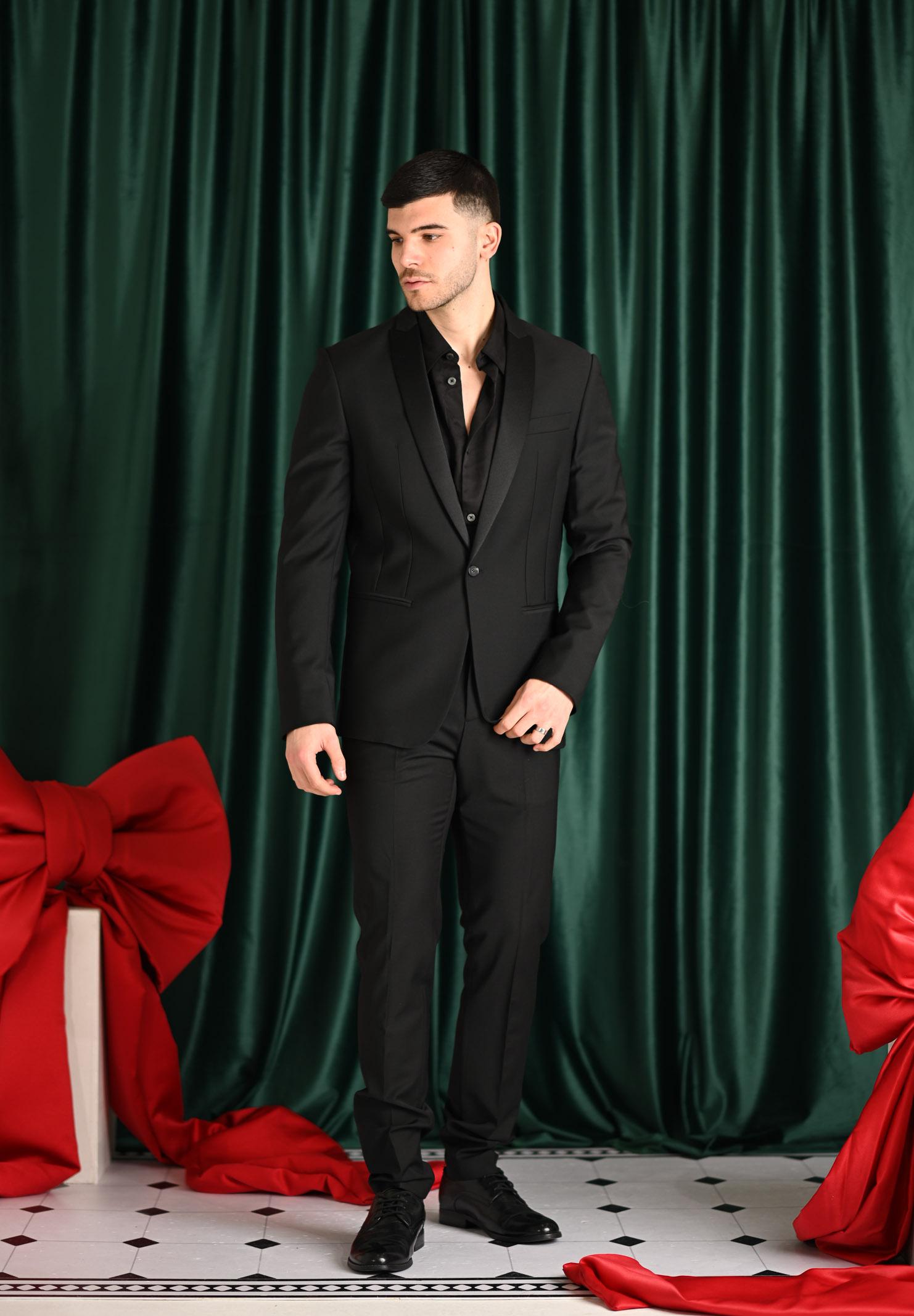 PATRIZIA PEPE Giacca smoking nera da uomo con revers in raso 5SB661A590 K103 PATRIZIA PEPE 