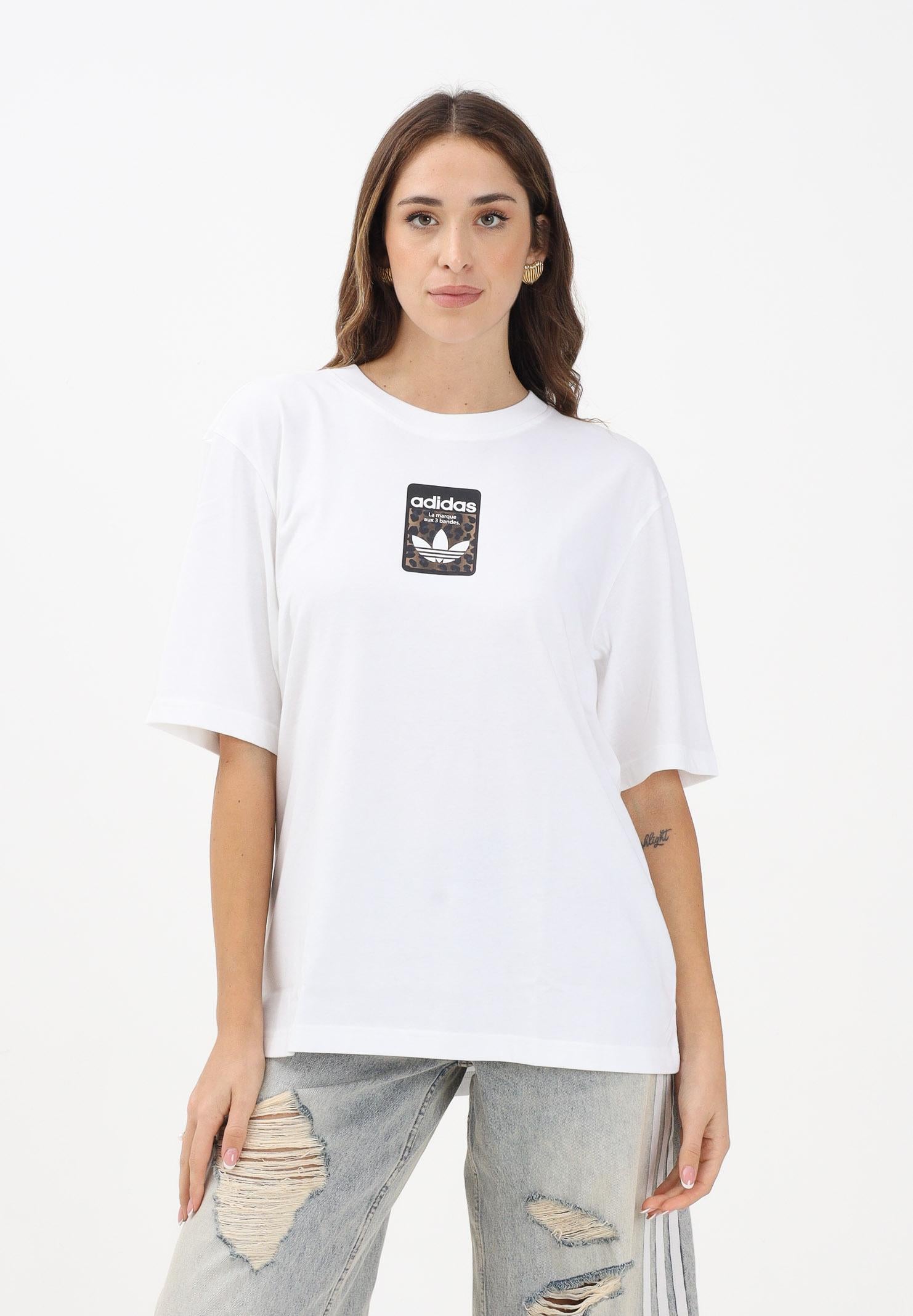 ADIDAS ORIGINALS T-shirt a manica corta Leo Oversize bianca da donna JV7570  ADIDAS ORIGINALS 