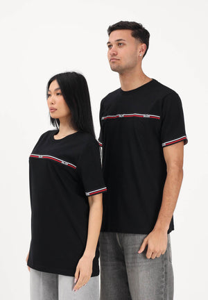 GCDS T-shirt a manica corta nera per uomo e donna con bande logate C1MEQC036J101 999B GCDS 
