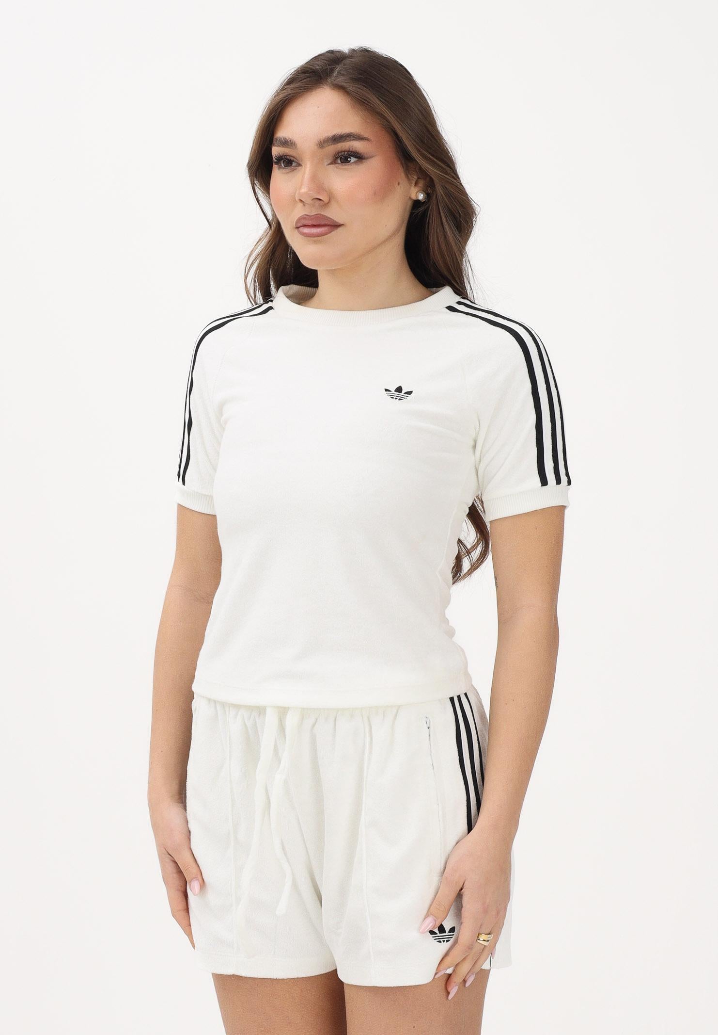 ADIDAS ORIGINALS T-shirt a manica corta Terry Towel Cali panna da donna KD1411 . ADIDAS ORIGINALS 