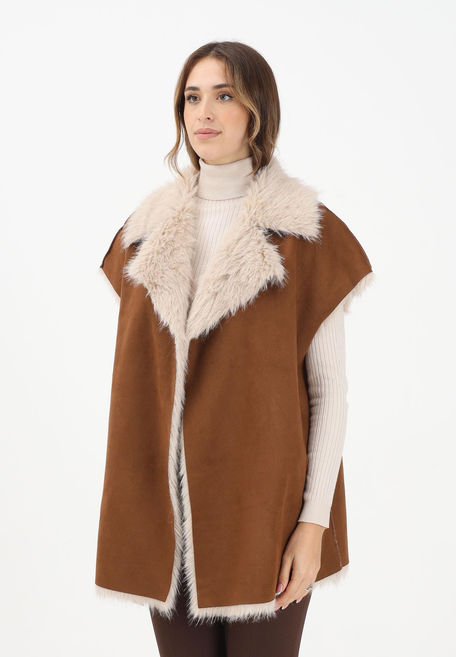 MEHRAN Pelliccia smanicata reversibile beige da donna 25235BRWBIS BRWBIS MEHRAN 