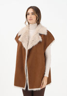 MEHRAN Pelliccia smanicata reversibile beige da donna 25235BRWBIS BRWBIS MEHRAN 