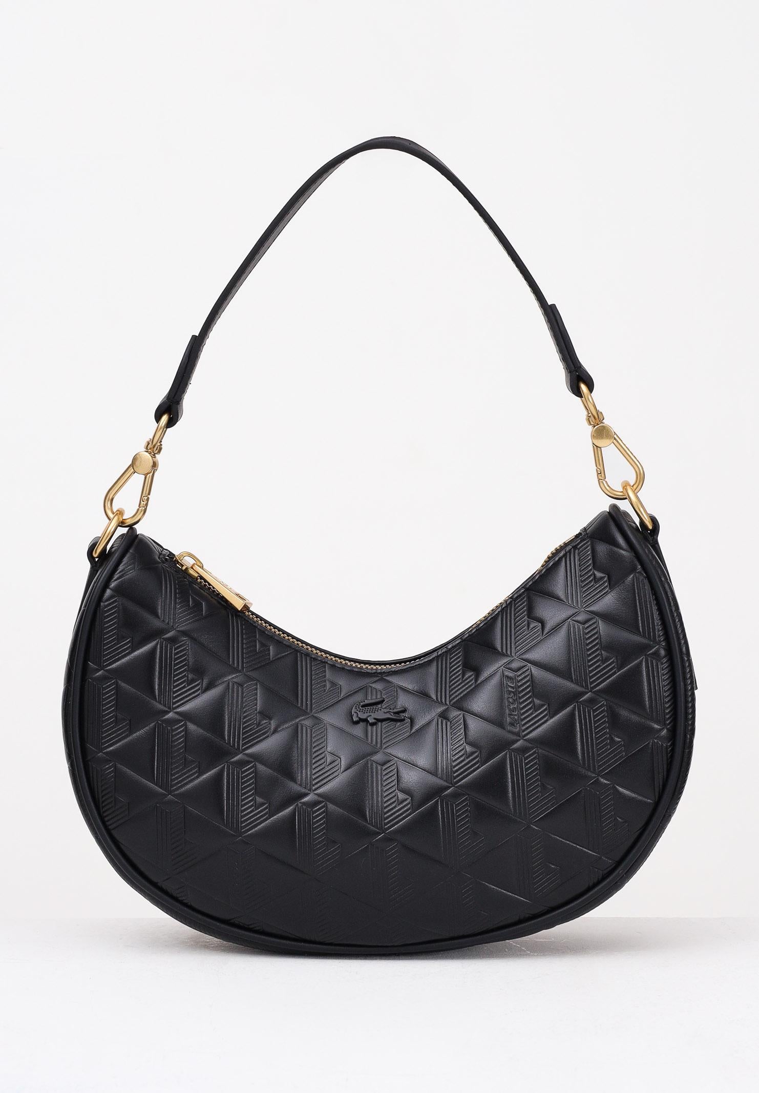 LACOSTE Borsa a spalla nera da donna in pelle goffrata Maheki NF4710 000 LACOSTE 