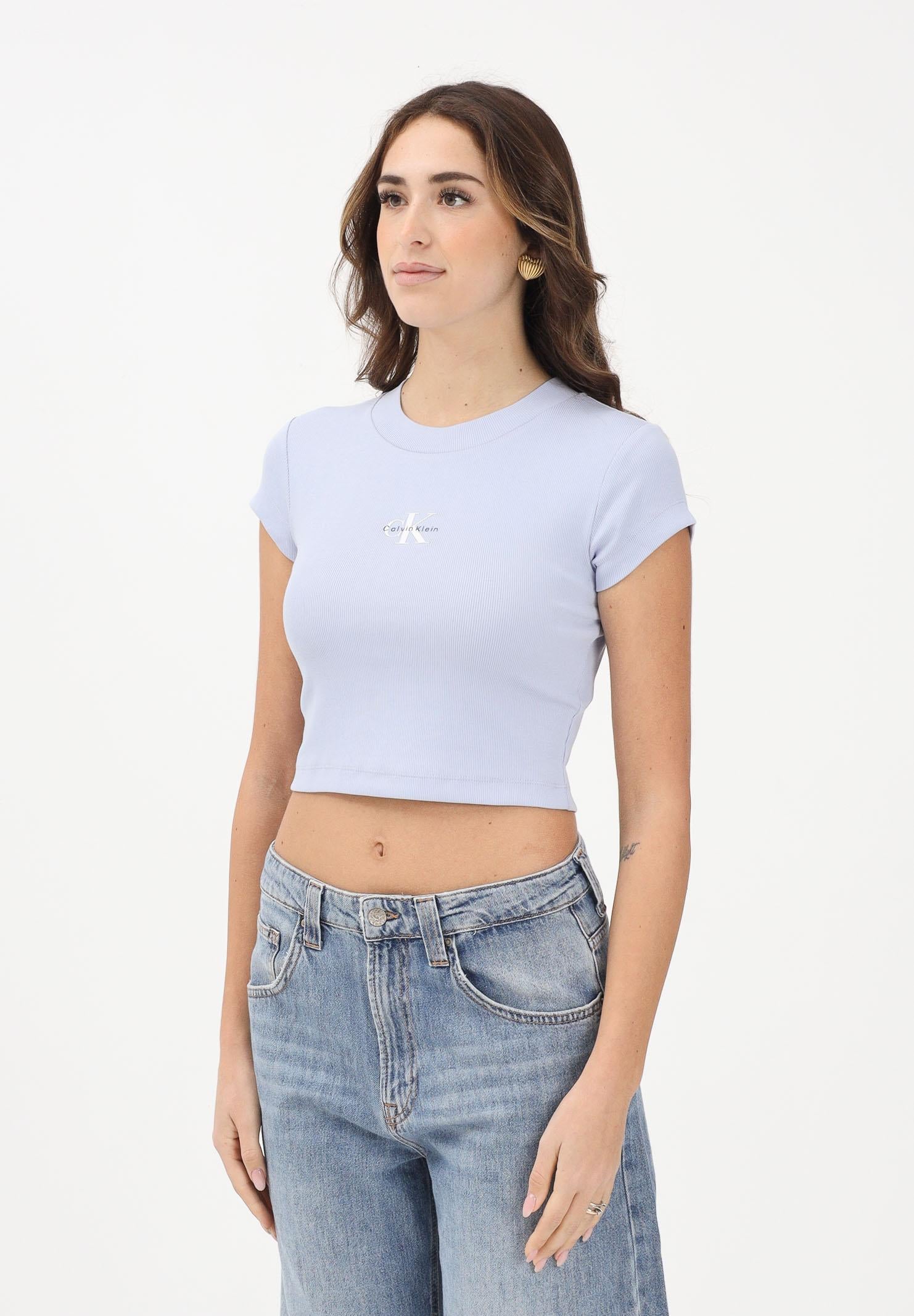CALVIN KLEIN JEANS T-shirt a manica corta celeste da donna con logo LV047AB802TKF . CALVIN KLEIN JEANS 