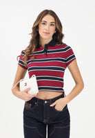 TOMMY JEANS Polo a manica corta bordeaux e blu da donna caratterizzata da una fantasia a righe orizzontali DW0DW21931 0E3 TOMMY JEANS 