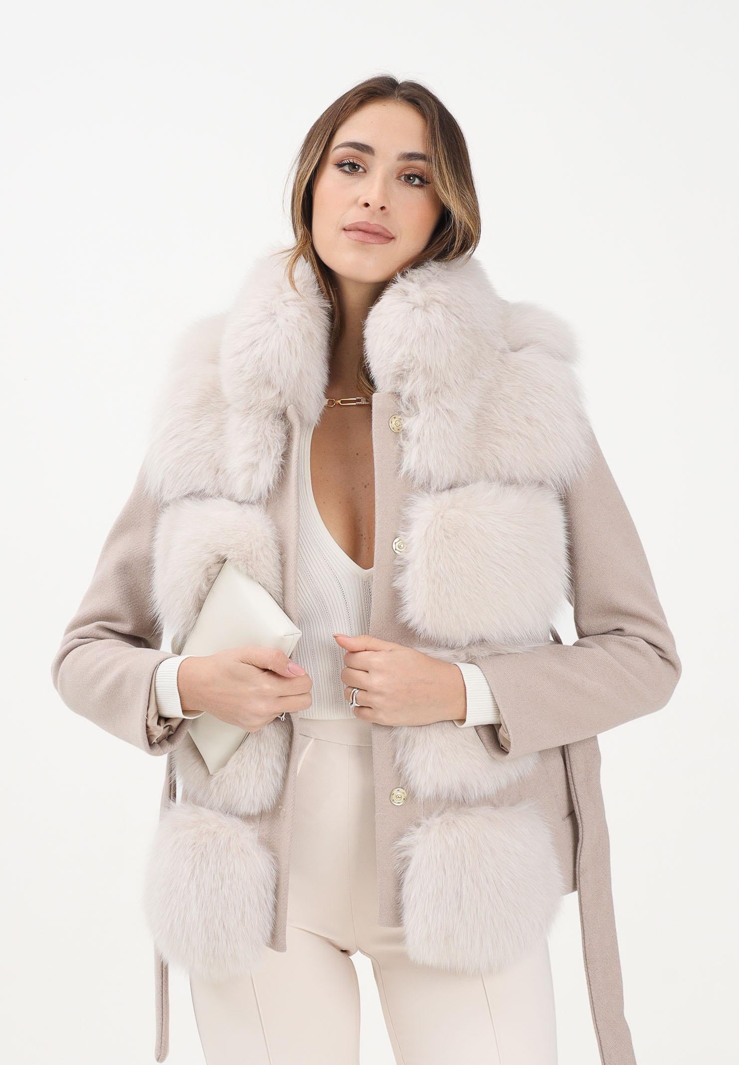 YES LONDON Cappotto corto beige da donna con vera pelliccia CD1203 BE YES LONDON 