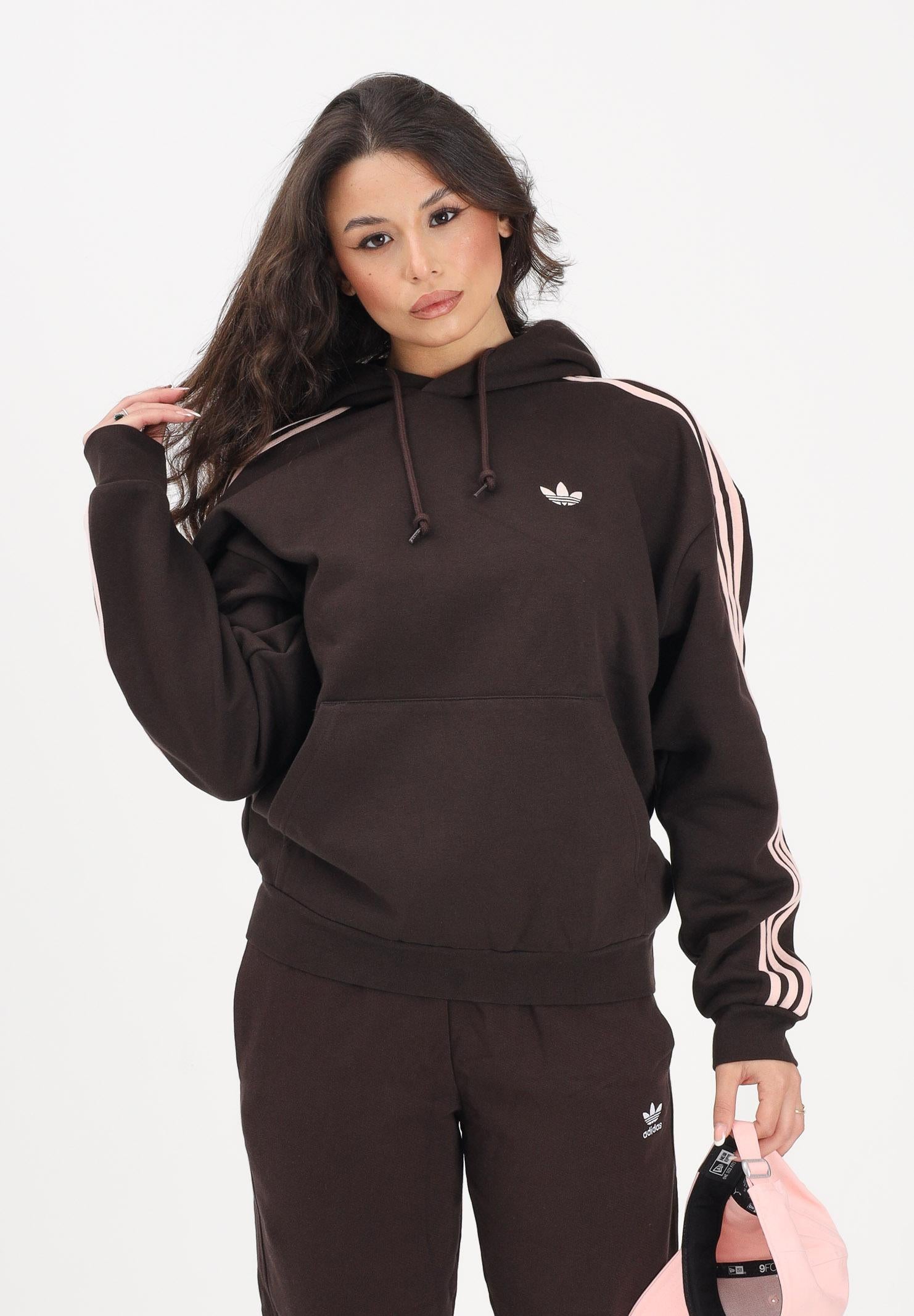 ADIDAS ORIGINALS Felpa con cappuccio ADICOLOR CLASSICS 3 STRIPES marrone e rosa per uomo e donna KE0880 . ADIDAS ORIGINALS 