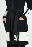 ELISABETTA FRANCHI Cardigan lungo nero da donna con bande lucide MK02S56E2 EF3 ELISABETTA FRANCHI 