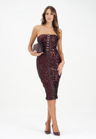 ELISABETTA FRANCHI Abito midi bordeaux da donna completamente ricoperto di paillettes AB88357E2 EA4 ELISABETTA FRANCHI 