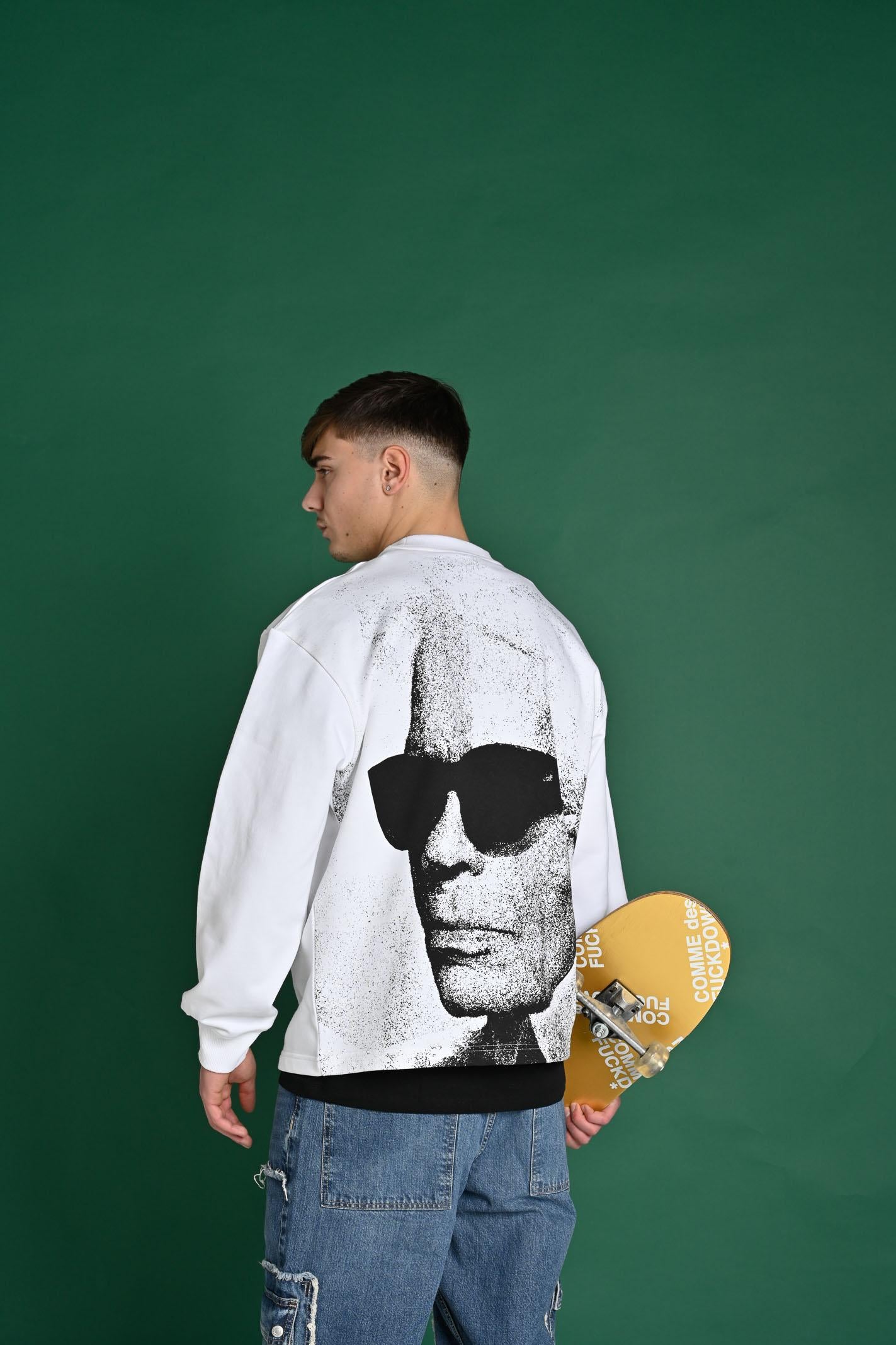 KARL LAGERFELD Felpa girocollo bianca da uomo con stampa Karl Lagerfeld KLA1M20070 100 KARL LAGERFELD 