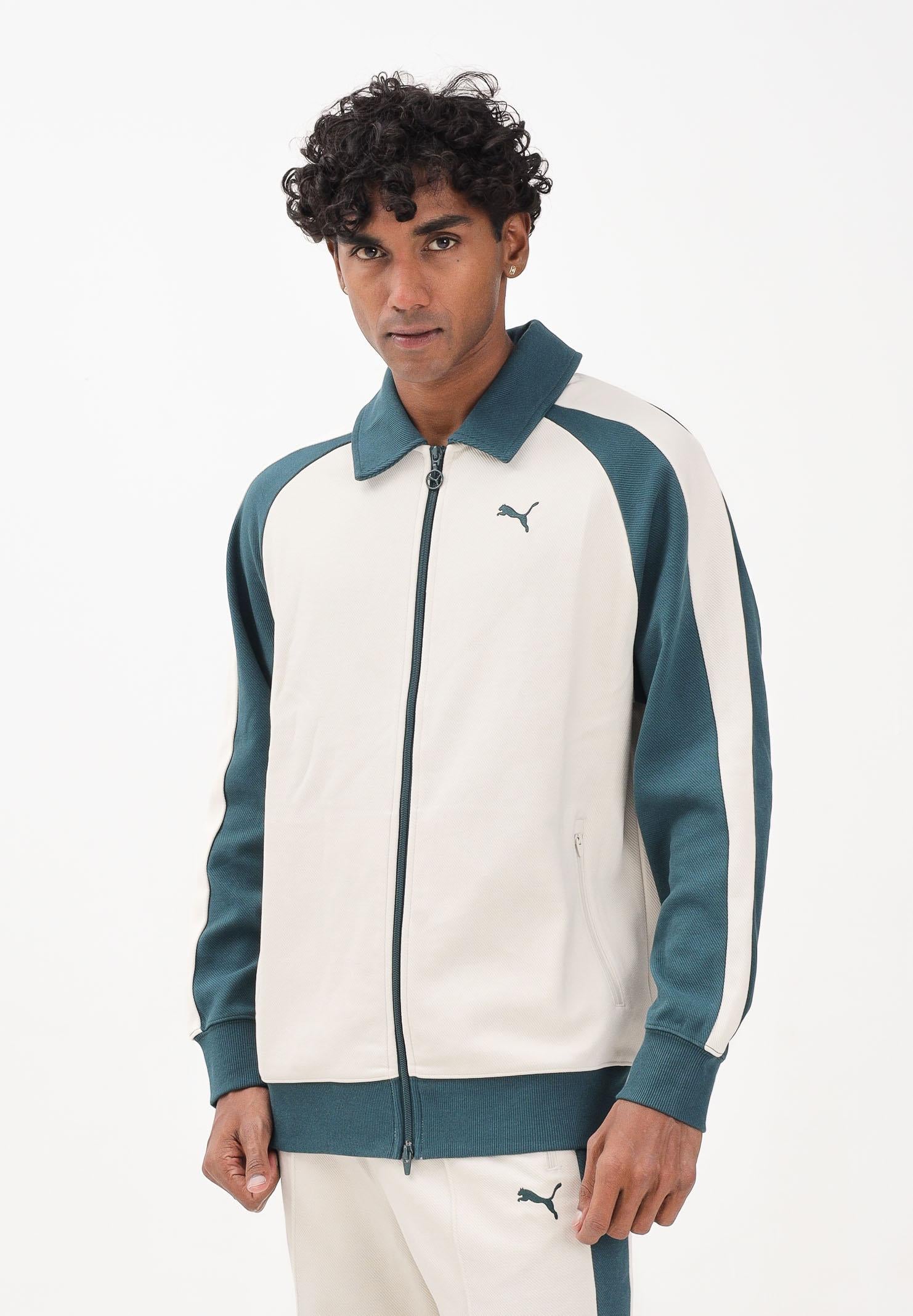 PUMA Felpa con zip T7 panna e verde da uomo 632994 87 PUMA 