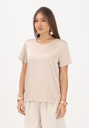 VICOLO t-shirt in satin elasticizzato beige donna. AB0083 BE VICOLO 