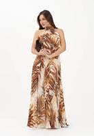JUST CAVALLI Abito lungo beige da donna con stampa di foglie stilizzate 80PAO955NS775 638 JUST CAVALLI 