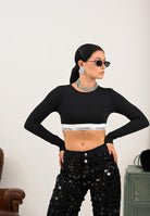 CALVIN KLEIN Top a maniche lunghe nero da donna con elastico logato LV00QF8600 UB1 CALVIN KLEIN 