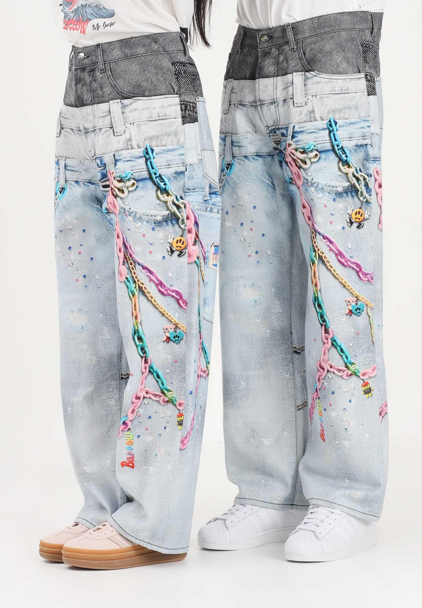 BARROW Jeans in denim chiaro per uomo e donna con stampe S6BWUADP040 126 BARROW 