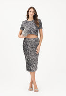 VICOLO Gonna midi a tubino grigia da donna ricoperta di paillettes TF0120 AR VICOLO 