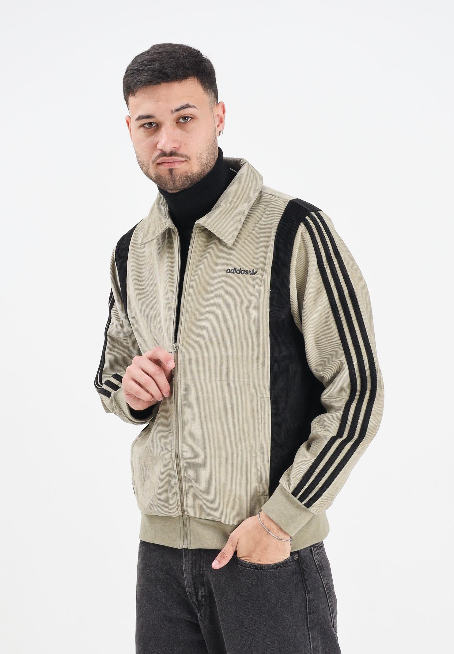 ADIDAS ORIGINALS Felpa con zip old-school verde militare e nera da uomo JX3086 . ADIDAS ORIGINALS 
