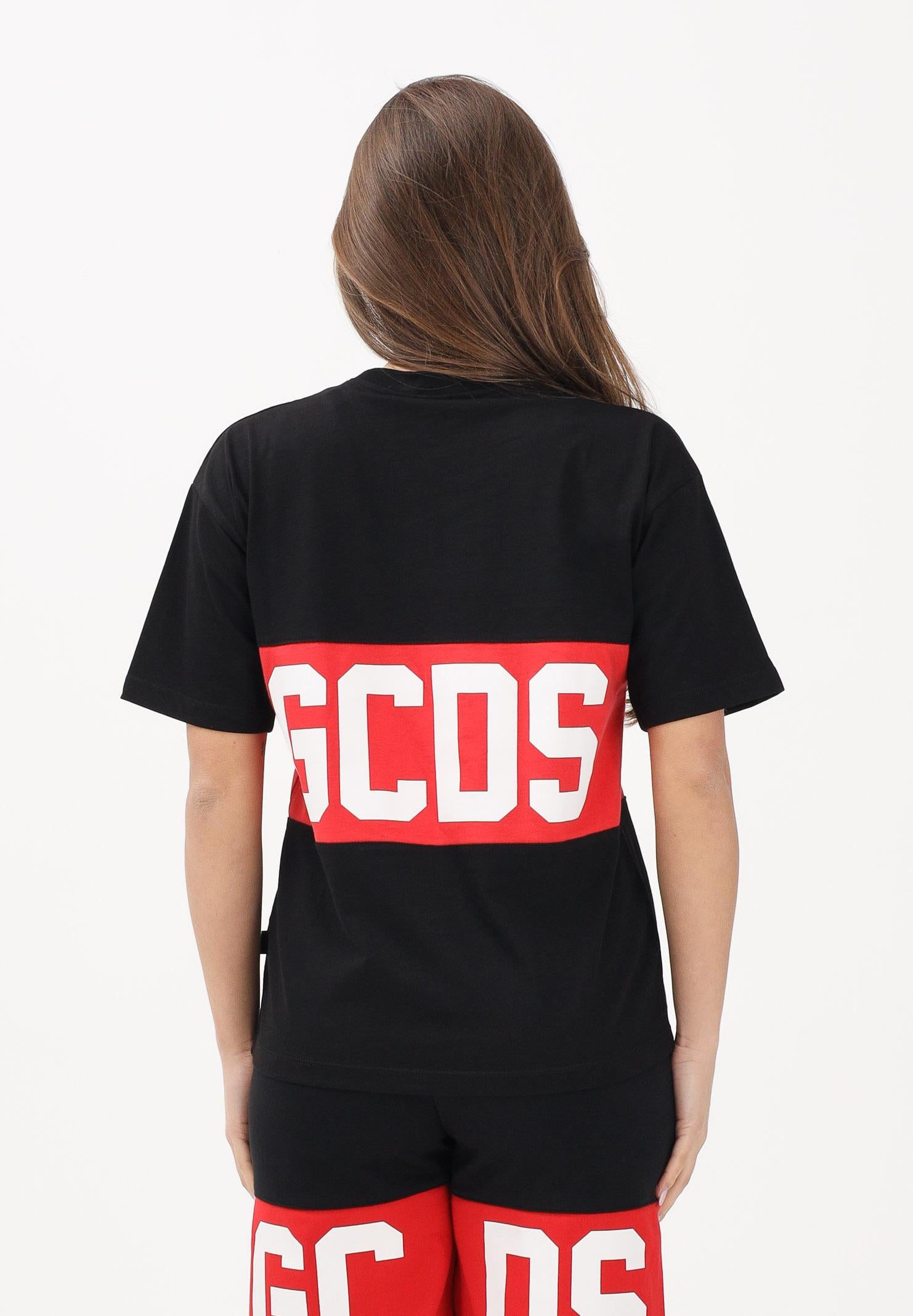 GCDS T-shirt a manica corta nera per donna, ragazzi e bambini con stampa logo Z0UJQC585J105 999R GCDS 