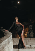 ELISABETTA FRANCHI Abito lungo nero da donna con corpetto arricchito da strass ABR2257E2 110 ELISABETTA FRANCHI 