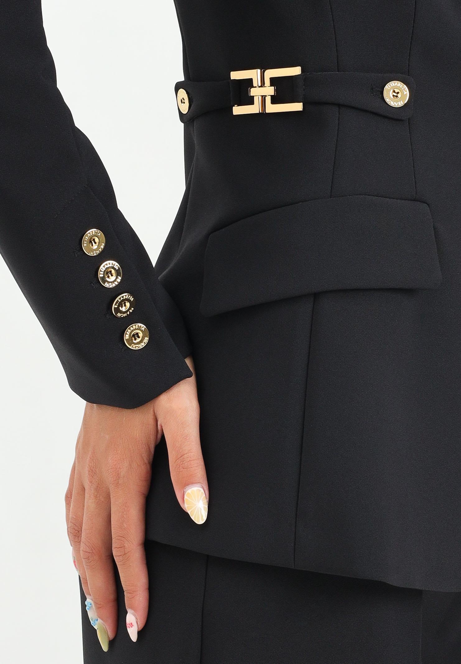 ELISABETTA FRANCHI Giacca monopetto nera da donna con dettagli gioiello GI17556E2 110 ELISABETTA FRANCHI 