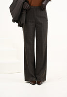 VICOLO Pantalone elegante marrone da donna con motivo a quadri sottili TF0234 FFMO VICOLO 