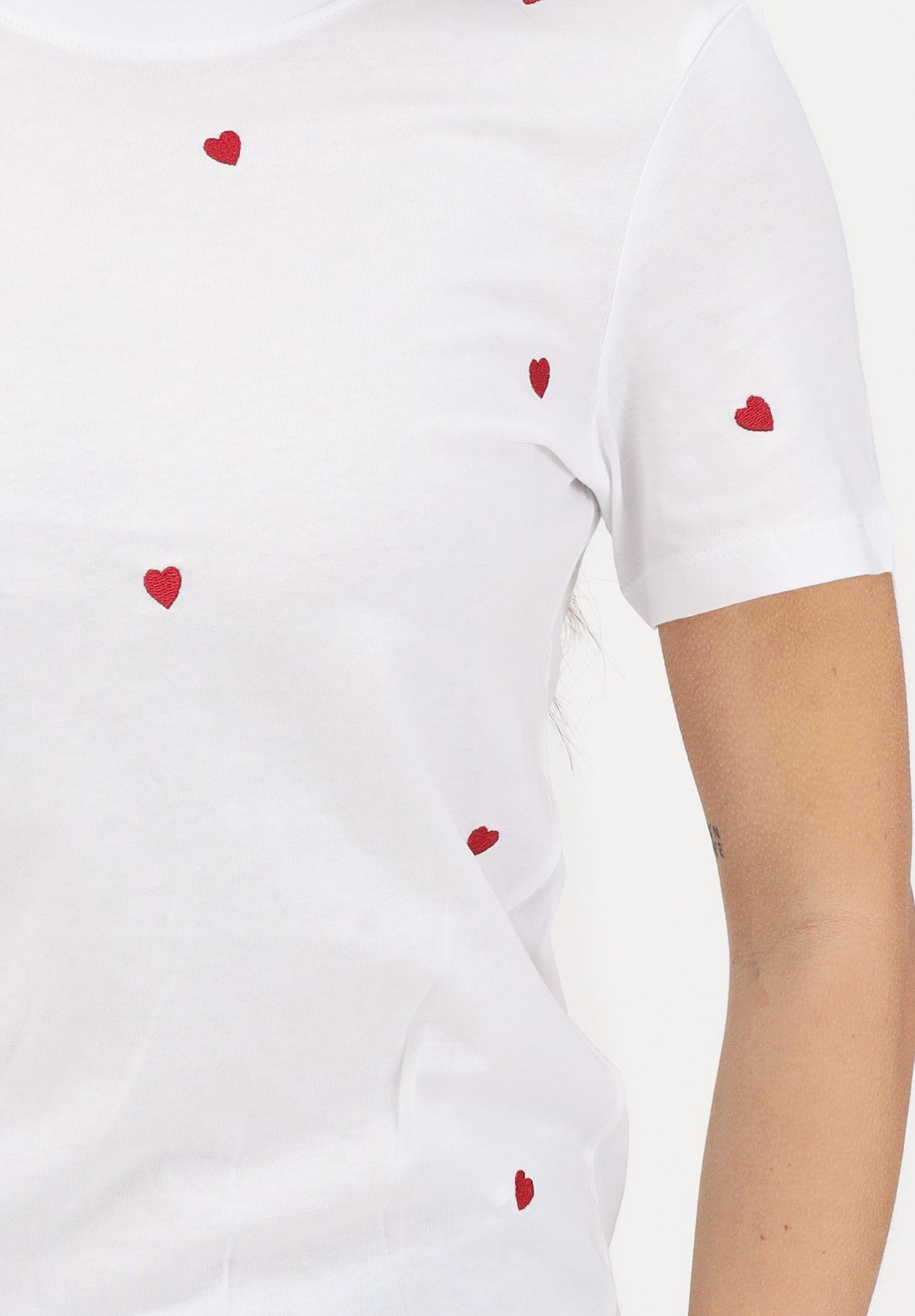 ONLY T-shirt a manica corta bianca da donna con ricamo cuori 15288473 BRWIHE ONLY 